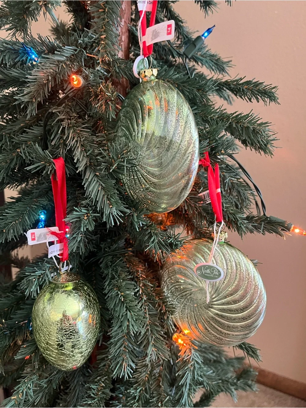 Green Swirl/Crackle finish Glass Holiday Ornaments - Set of 3